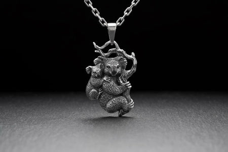 Sterling Silver Koala Pendant with Baby: Handmade Animal Jewelry __etsy:7388271163