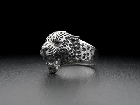 men's gift	animal jewelry	animal ring	silver ring	men gift	Leopard head	Leopard ring	gift for him __etsy:7352197476