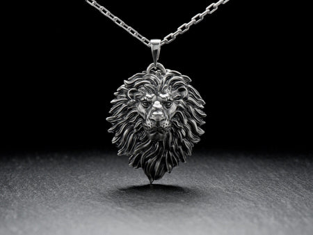 Lion's head silver	pendant for men	animal jewelry	nature jewelry	wild cat ring	lion king __etsy:7400697053