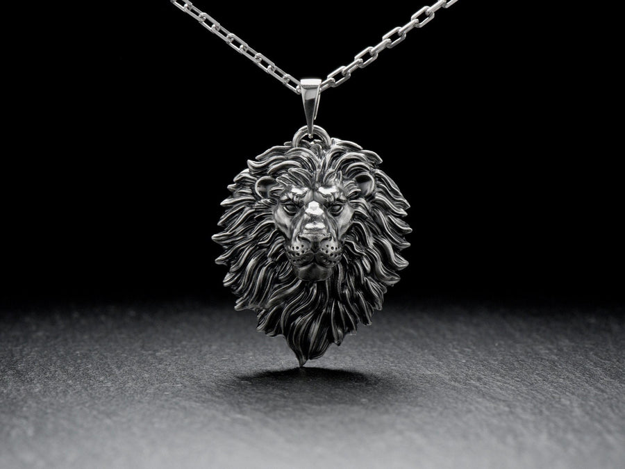 Lion's head silver	pendant for men	animal jewelry	nature jewelry	wild cat ring	lion king __etsy:7400697053