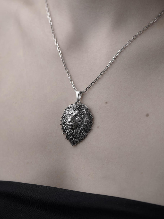 Lion's head silver	pendant for men	animal jewelry	nature jewelry	wild cat ring	lion king __etsy:7400697053