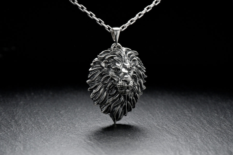 Lion's head silver	pendant for men	animal jewelry	nature jewelry	wild cat ring	lion king __etsy:7400697053