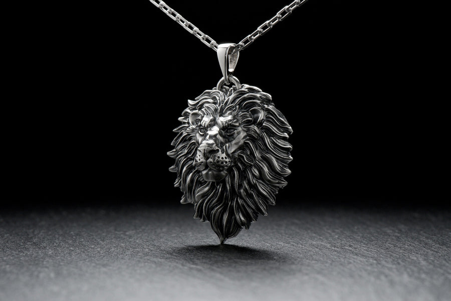 Lion's head silver	pendant for men	animal jewelry	nature jewelry	wild cat ring	lion king __etsy:7400697053