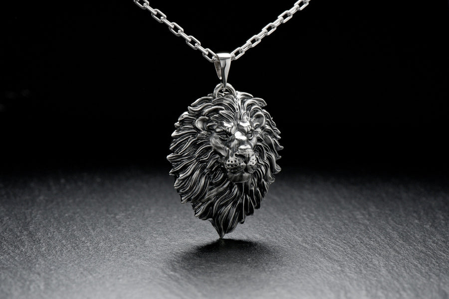 Lion's head silver	pendant for men	animal jewelry	nature jewelry	wild cat ring	lion king __etsy:7400697053