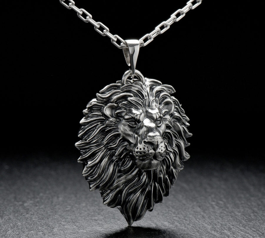 Lion's head silver	pendant for men	animal jewelry	nature jewelry	wild cat ring	lion king __etsy:7400697053