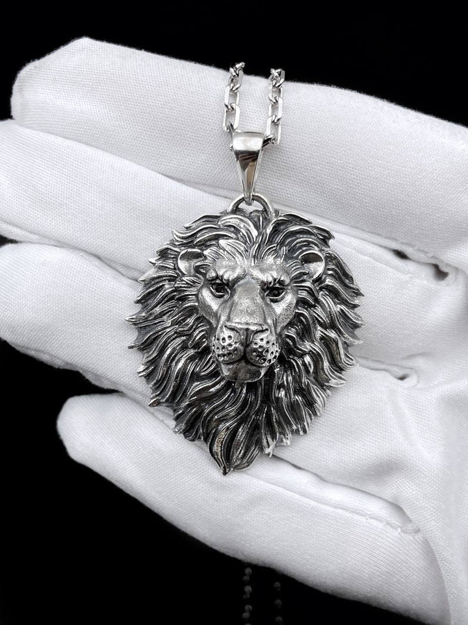 Lion's head silver	pendant for men	animal jewelry	nature jewelry	wild cat ring	lion king __etsy:7400697053