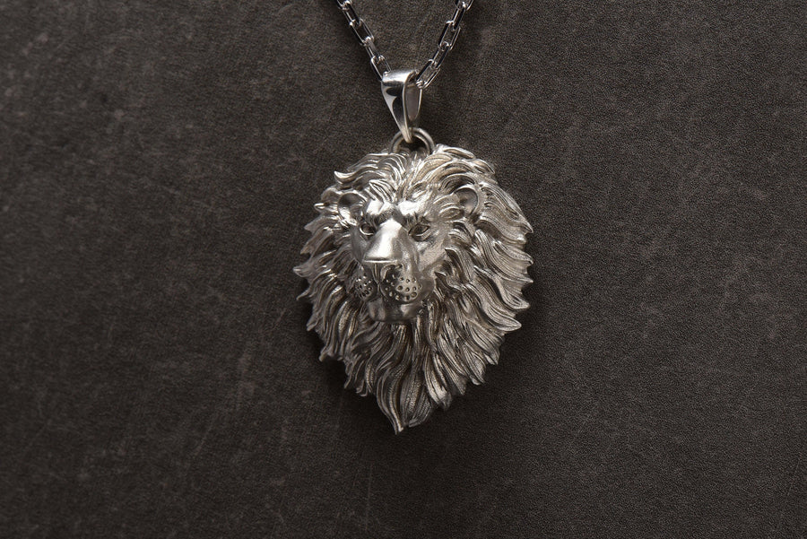 Lion's head silver	pendant for men	animal jewelry	nature jewelry	wild cat ring	lion king __etsy:7400697053