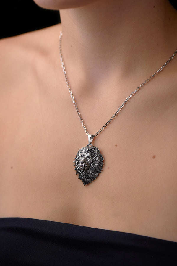 Lion's head silver	pendant for men	animal jewelry	nature jewelry	wild cat ring	lion king __etsy:7400697053