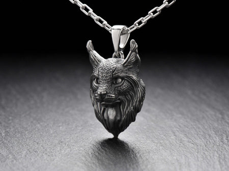 lynx head	lynx amulet	Lynx pendant	silver cat	silver pendant	Lynx jewelry	Lynx lover gift	Lynx necklace	Cat souvenir	wild cat pendant	brutal necklace	pendentif lynx	Luchs Anhänger __etsy:7400343045