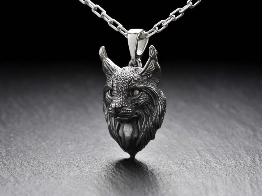 lynx head	lynx amulet	Lynx pendant	silver cat	silver pendant	Lynx jewelry	Lynx lover gift	Lynx necklace	Cat souvenir	wild cat pendant	brutal necklace	pendentif lynx	Luchs Anhänger __etsy:7400343045