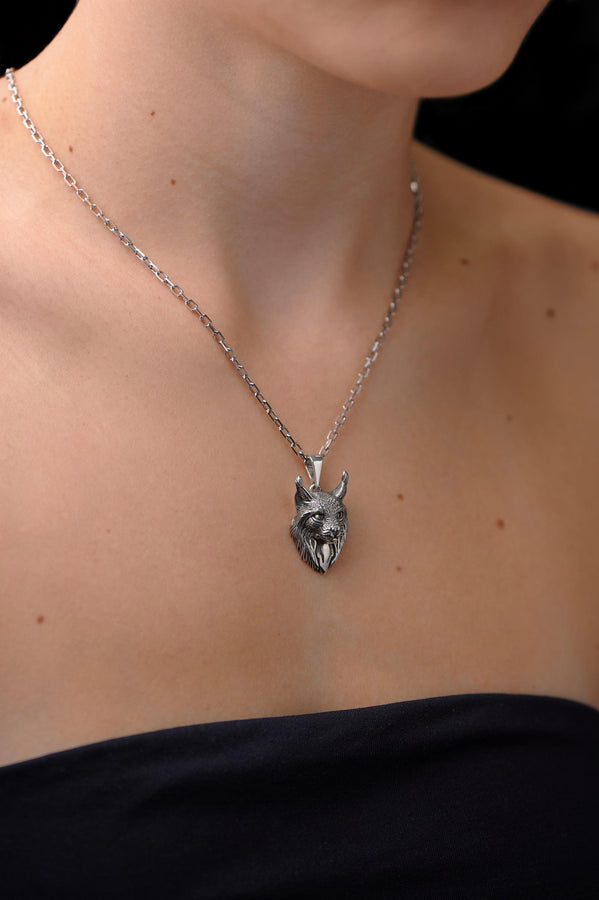 lynx head	lynx amulet	Lynx pendant	silver cat	silver pendant	Lynx jewelry	Lynx lover gift	Lynx necklace	Cat souvenir	wild cat pendant	brutal necklace	pendentif lynx	Luchs Anhänger __etsy:7400343045