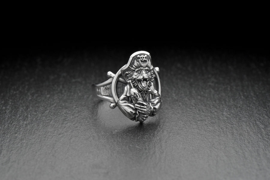 Sterling Silver Monkey Pirate Ring: Handmade Animal Jewelry __etsy:7349811338