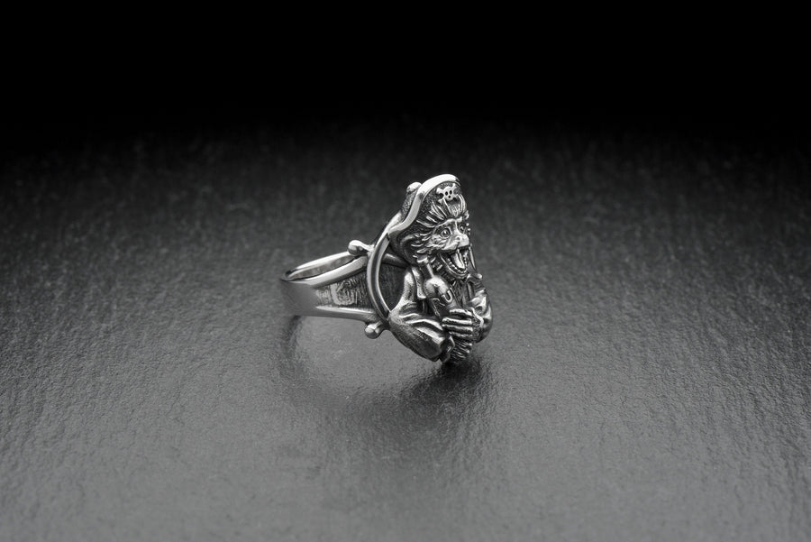 Sterling Silver Monkey Pirate Ring: Handmade Animal Jewelry __etsy:7349811338