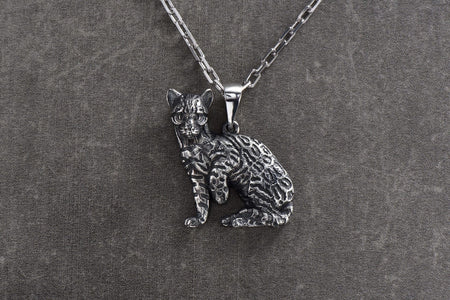 Sterling Silver Ocelot Pendant: Handmade Wild Cat Necklace __etsy:4700260214