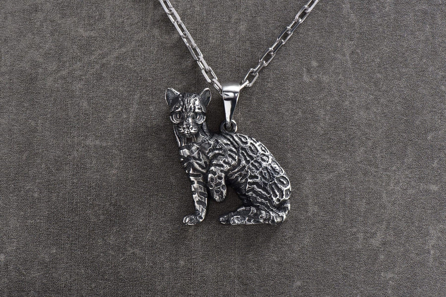 Sterling Silver Ocelot Pendant: Handmade Wild Cat Necklace __etsy:4700260214