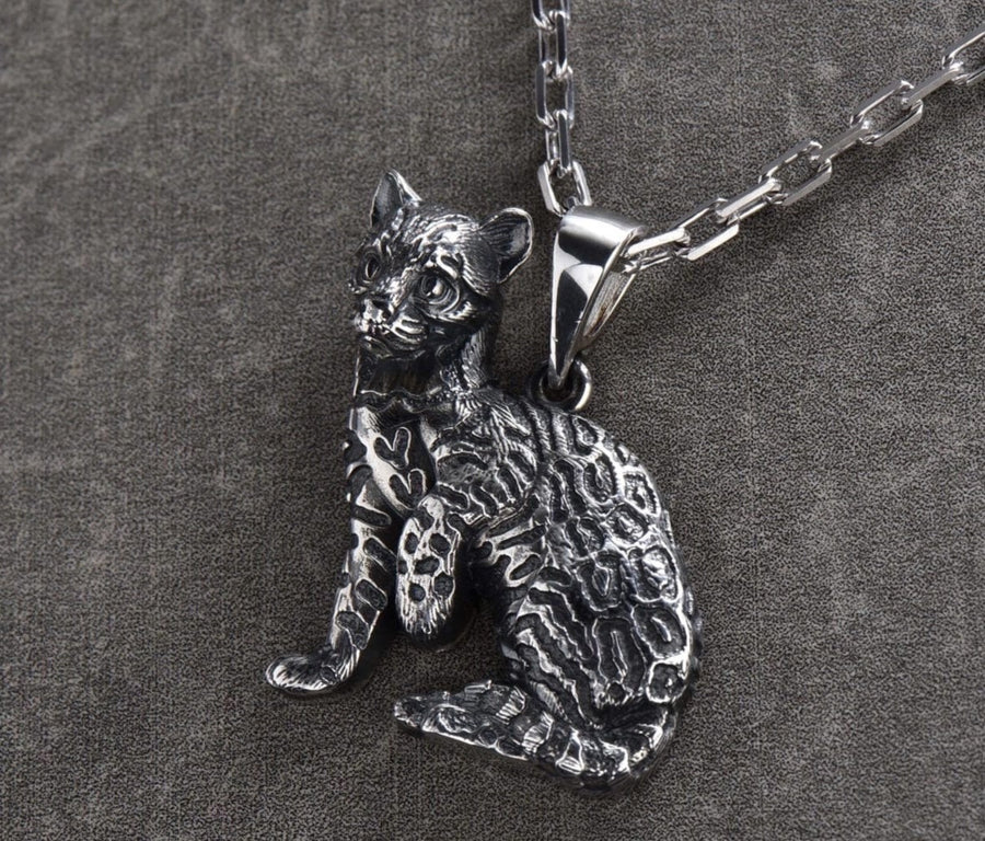Sterling Silver Ocelot Pendant: Handmade Wild Cat Necklace __etsy:4700260214