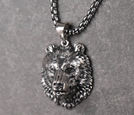 Sterling Silver Pendant Bear, Bear's Head Pendant, Animal Necklace, Handmade Silver Pendant, Bear Lover Gift, Animal Jewelry