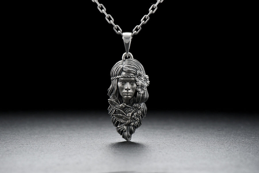 Sterling Silver Pendant Calibri Girl, Necklace Calibri Girl, Necklace Calibri, Fantasy Lovers Gift, Handmade Silver Necklace, Fantasy Gift
