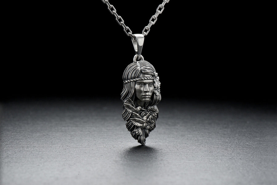 Sterling Silver Pendant Calibri Girl, Necklace Calibri Girl, Necklace Calibri, Fantasy Lovers Gift, Handmade Silver Necklace, Fantasy Gift