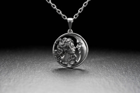 silver pendant	silver jewelry	Moon necklace	moon pendant	sterling silver	gift for her	Pendant moon kiss	Pendant moon	Necklace moon	Necklace moon kiss	moon jewelry	crescent moon	pendant