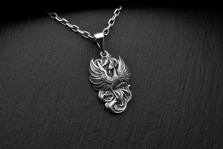 Sterling Silver Phoenix Pendant: Mythology Necklace, Handmade Jewelry __etsy:4855973927