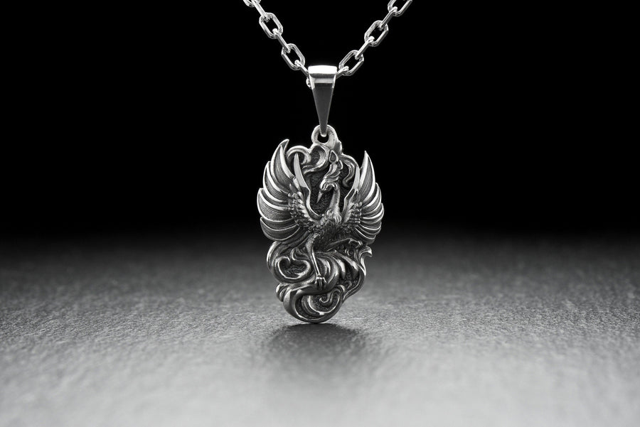 Sterling Silver Phoenix Pendant: Mythology Necklace, Handmade Jewelry __etsy:4855973927