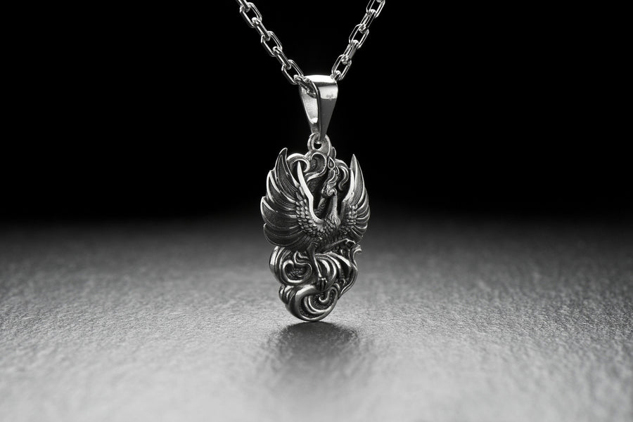 Sterling Silver Phoenix Pendant: Mythology Necklace, Handmade Jewelry __etsy:4855973927
