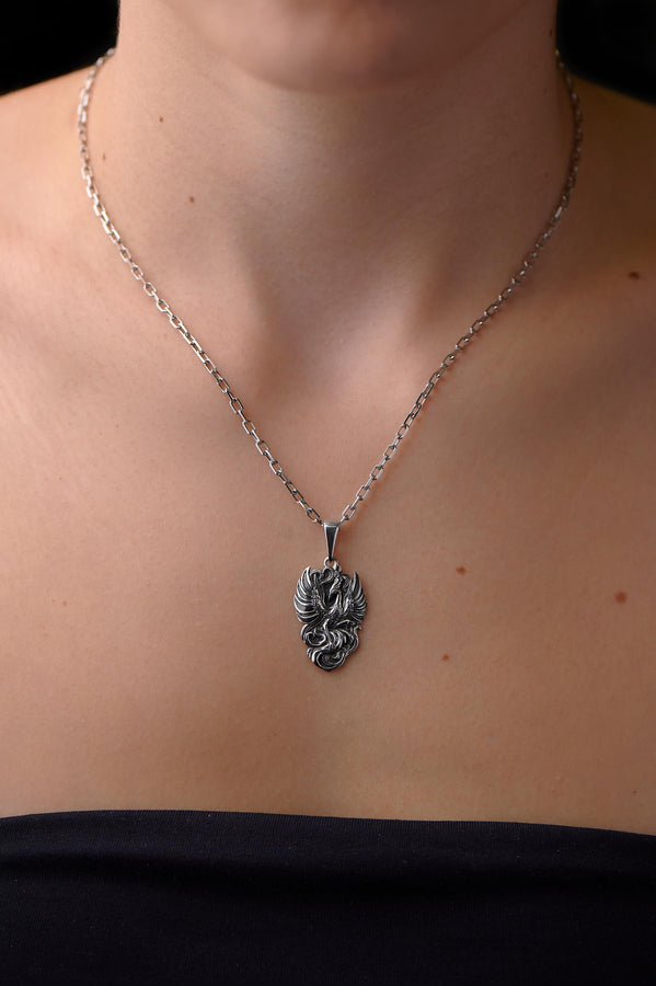 Sterling Silver Phoenix Pendant: Mythology Necklace, Handmade Jewelry __etsy:4855973927