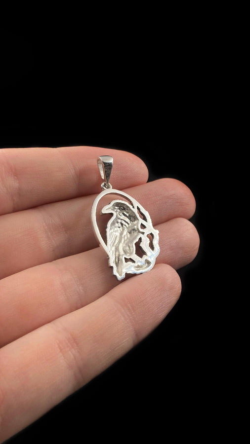Sterling silver	jewelry	bird jewelry	crow	raven lover	raven necklace	crow pendant __etsy:7040962751
