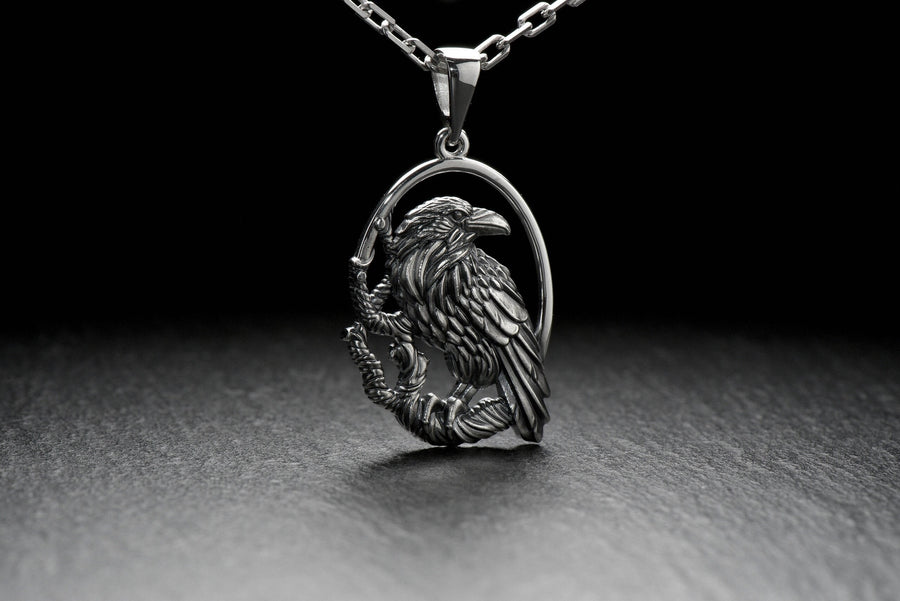 Sterling silver	jewelry	bird jewelry	crow	raven lover	raven necklace	crow pendant __etsy:7040962751