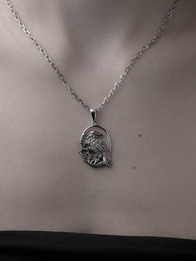Sterling silver	jewelry	bird jewelry	crow	raven lover	raven necklace	crow pendant __etsy:7040962751
