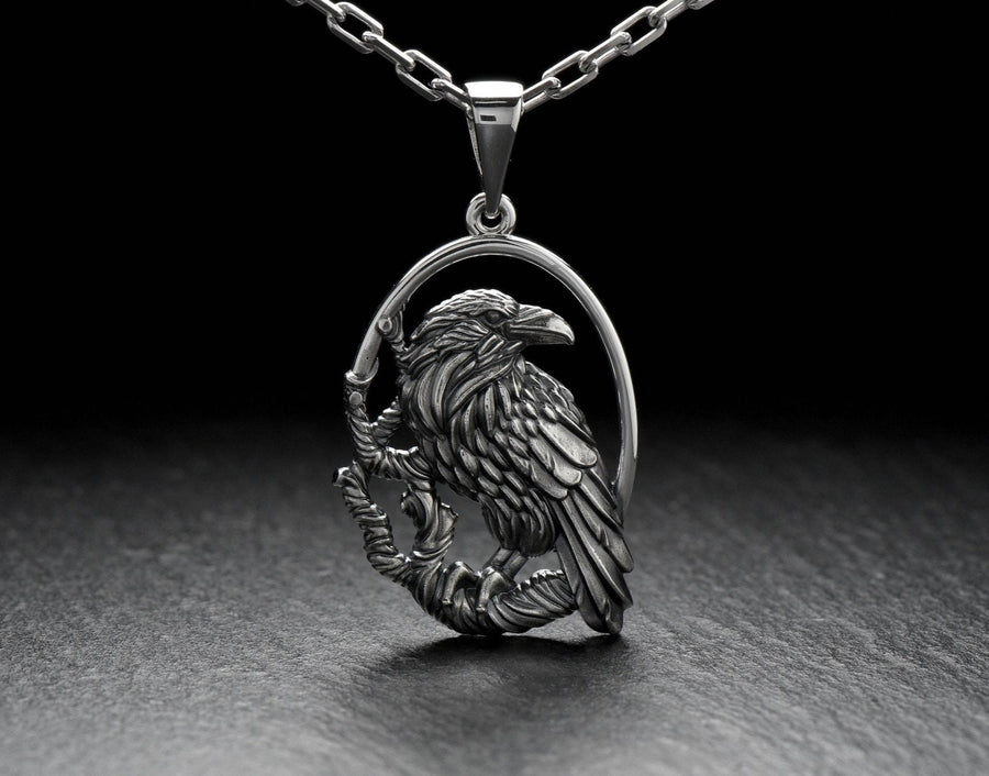 Sterling silver	jewelry	bird jewelry	crow	raven lover	raven necklace	crow pendant __etsy:7040962751