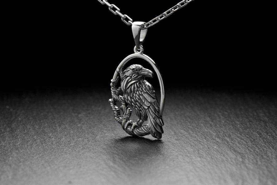Sterling silver	jewelry	bird jewelry	crow	raven lover	raven necklace	crow pendant __etsy:7040962751