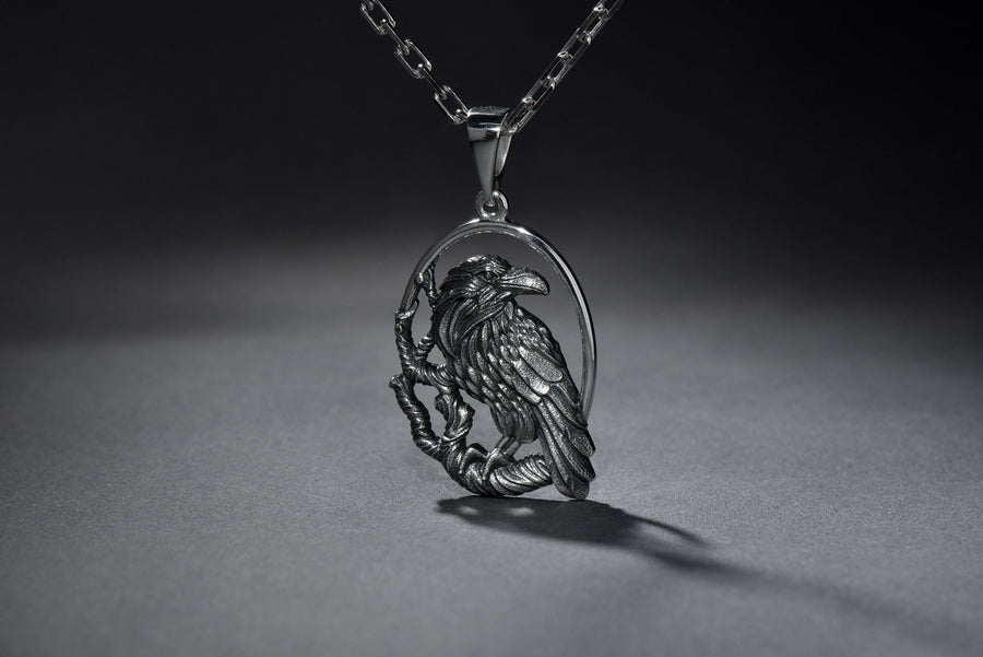 Sterling silver	jewelry	bird jewelry	crow	raven lover	raven necklace	crow pendant __etsy:7040962751