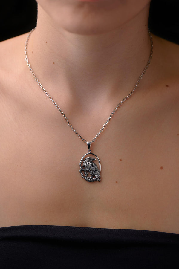 Sterling silver	jewelry	bird jewelry	crow	raven lover	raven necklace	crow pendant __etsy:7040962751