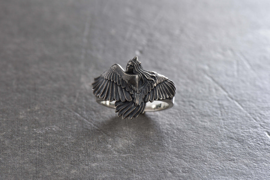 Sterling Silver Siren Ring,  Mythology Lovers Gift, Handmade Mythology Jewelry, Antique Silver Ring, Ancient Ring
