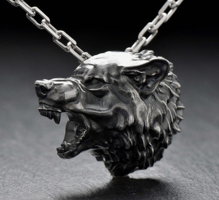 Sterling Silver Snarling Wolf Pendant, Wolf Necklace, Wolf head Pendant, Handmade Animal Jewelry, Wolves Lovers Gift, Wolf head necklace