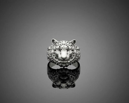 Sterling Silver Snow Leopard  Head Ring: Wildlife Statement Jewelry __etsy:7978988516