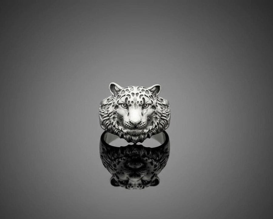 Sterling Silver Snow Leopard  Head Ring: Wildlife Statement Jewelry __etsy:7343372842