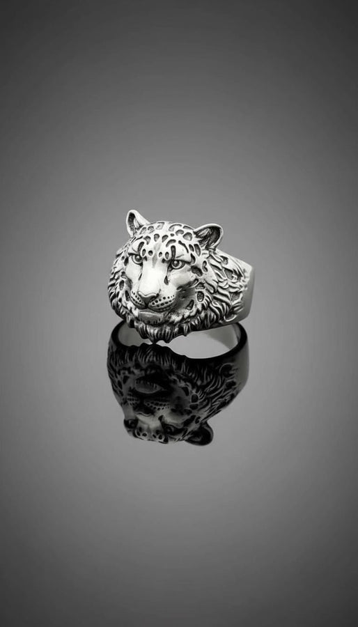 Sterling Silver Snow Leopard  Head Ring: Wildlife Statement Jewelry __etsy:7343372842