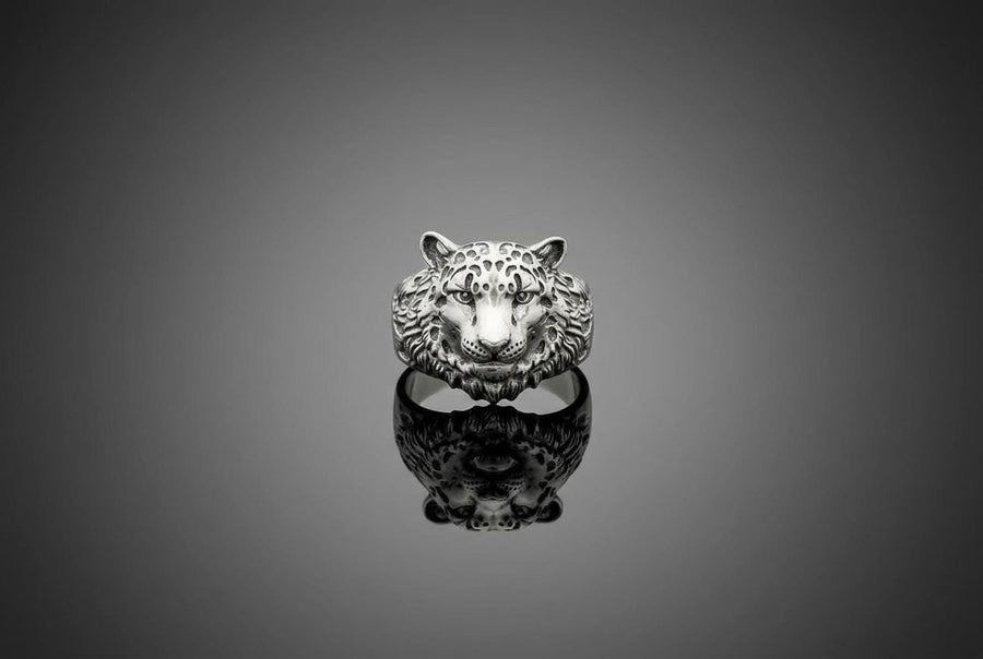 Sterling Silver Snow Leopard  Head Ring: Wildlife Statement Jewelry __etsy:7343372842