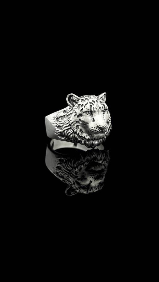 Sterling Silver Snow Leopard  Head Ring: Wildlife Statement Jewelry __etsy:7343372842
