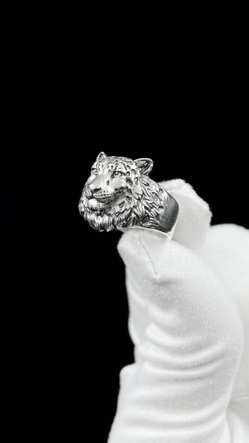 Sterling Silver Snow Leopard  Head Ring: Wildlife Statement Jewelry __etsy:7343372842