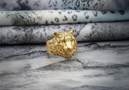 Sterling Silver Snow Leopard  Head Ring: Wildlife Statement Jewelry __etsy:7391305913