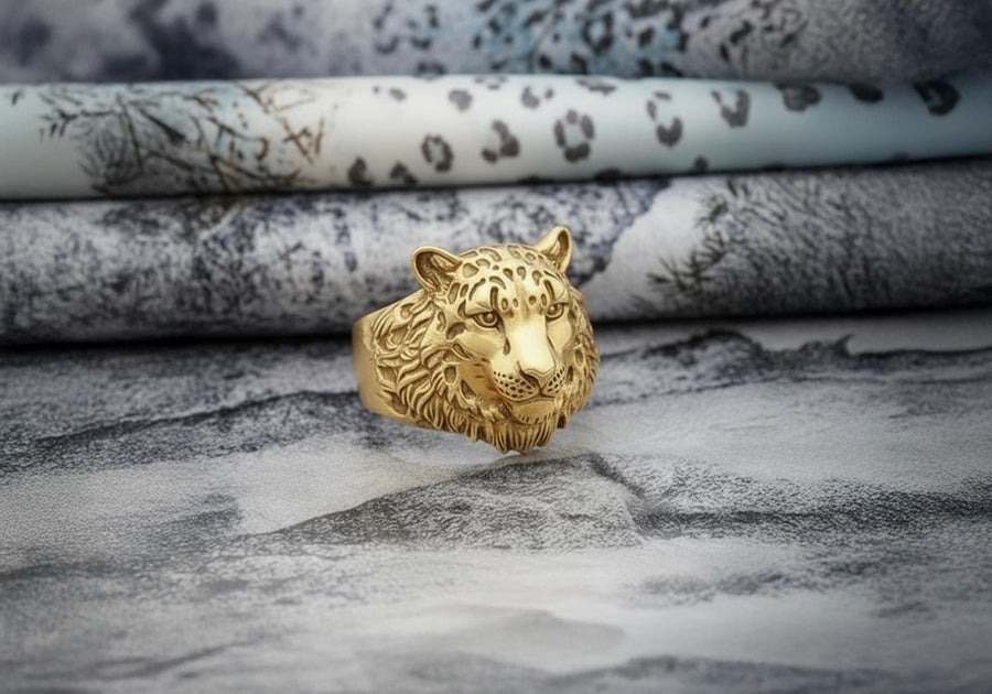 Sterling Silver Snow Leopard  Head Ring: Wildlife Statement Jewelry __etsy:7343372842
