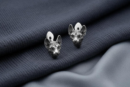 Sterling Silver Sphynx Cat Earrings – Modern Feline Studs __etsy:7412267947