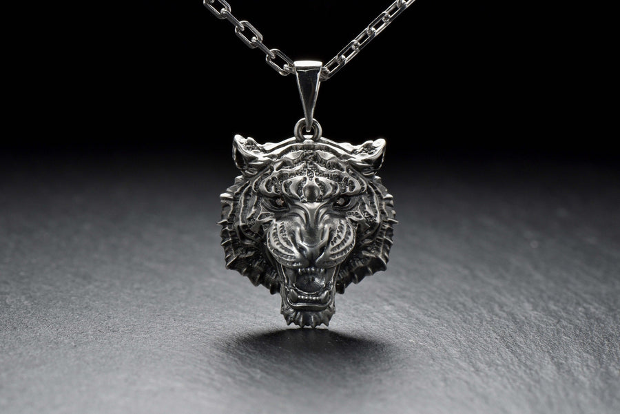 Sterling Silver Tiger Head Pendant: Handmade Animal Totem Necklace __etsy:7400458189