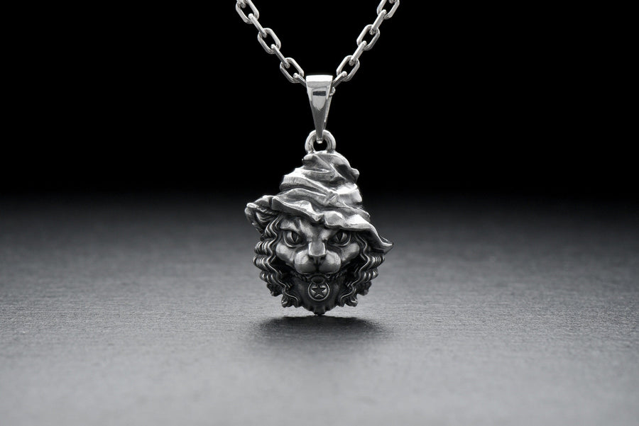 silver pendant	animal jewelry	cat silver	cat pendant	cat necklace	silver necklace	silver cat	witch pendant	witch style	gothic jewelry	magic	mage jewelry	cat mage __etsy:4327336381