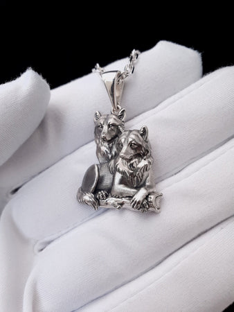 Sterling Silver Wolves Pendant, Wolf Necklace, Wolves Pendant, Handmade Animal Jewelry, Wolves Lovers Gift, Wolves Jewelry