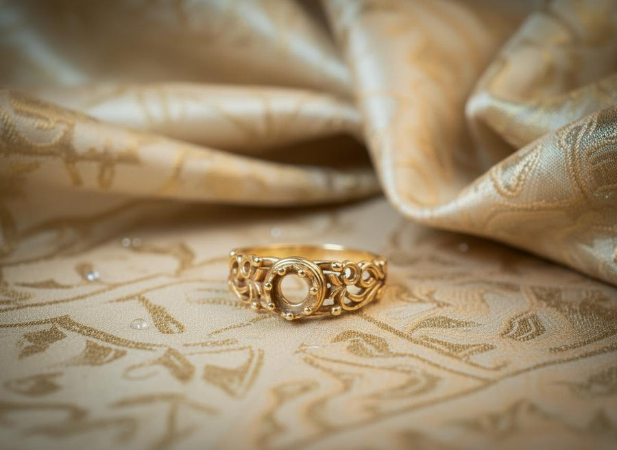A macro studio shot of a sterling silver solitaire ring. The focal point is a round, clear gemstone (simulated diamond or white sapphire) held in a secure bezel setting. The band is composed of openwork filigree scrolls that swirl around the stone, creating a lace-like effect. The silver features a high-contrast finish: bright, polished vines against a matte black, oxidized background that adds depth and definition. (etsy image id: 7490069229)